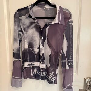 Inamorata Women's Sheer Button-Up Top - Purple and Black Small